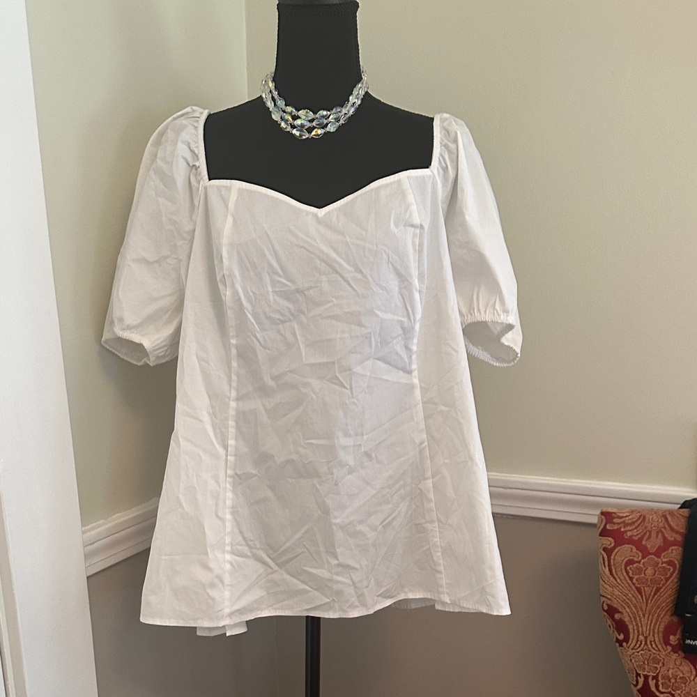 Lane Bryant White Square Neck Puff Sleeve Top (G)